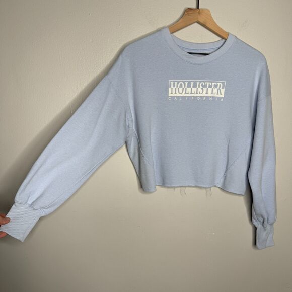 Hollister Womens Crop Sweater Medium Sky Blue‎ California Graphic Beach Boho - Picture 5 of 11